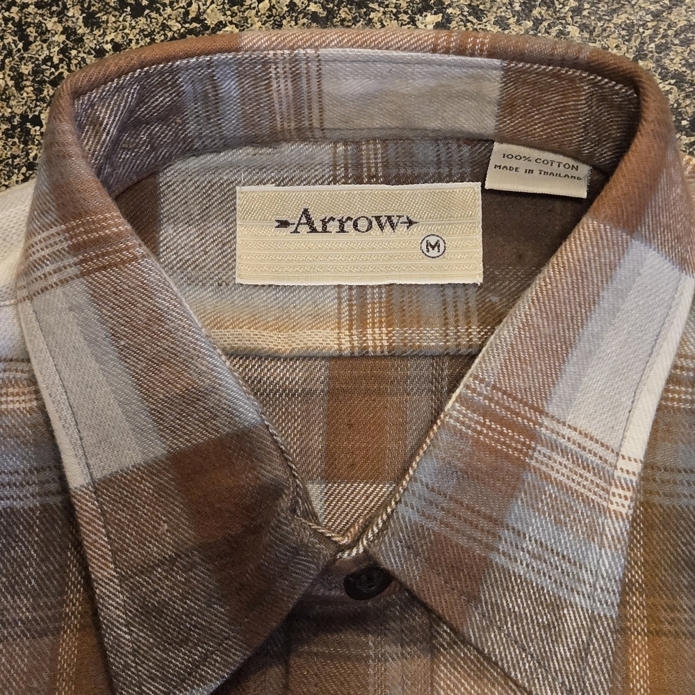 Y2K Arrow Plaid Flannel Shirt Men’s M Brown Beige Rust Blue | NWOT - Picture 11 of 15